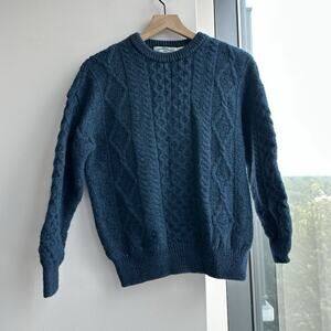 Aran Crafts Blue Cable-Knit Wool Crew Neck Pullover Sweater Men's S